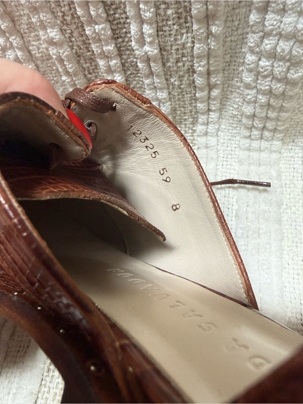 Freda Salvador Chestnut Croc-Embossed Lace-Up Flats - Picture 3 of 7
